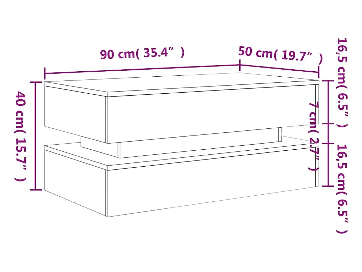 Mesa De Centro*vidaxl Mesa de centro com luzes LED 90x50x40 cm sonoma Cinzento