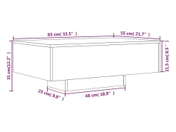 Mesa De Centro|vidaxl Mesa de centro com luzes LED 85x55x31 cm carvalho fumado Natural escuro