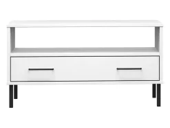 New vidaxl Mesa de centro com pernas de metal madeira maciça OSLO Branco