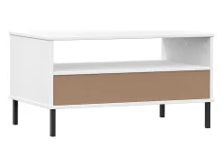 New vidaxl Mesa de centro com pernas de metal madeira maciça OSLO Branco