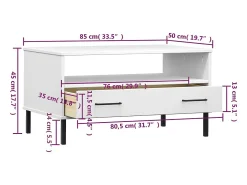 New vidaxl Mesa de centro com pernas de metal madeira maciça OSLO Branco