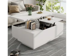 Mesa De Centro| Mesa de centro com tampo duplo elevável - Mesa de centro com 2 portas - Arrumação oculta - Branca Branco