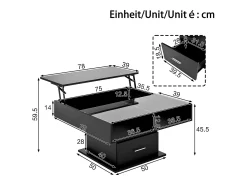 Mesa De Centro*Hauss Spole Mesa de centro com tampo elevatório, iluminação LED e gaveta - Acabamento brilhante - Preto