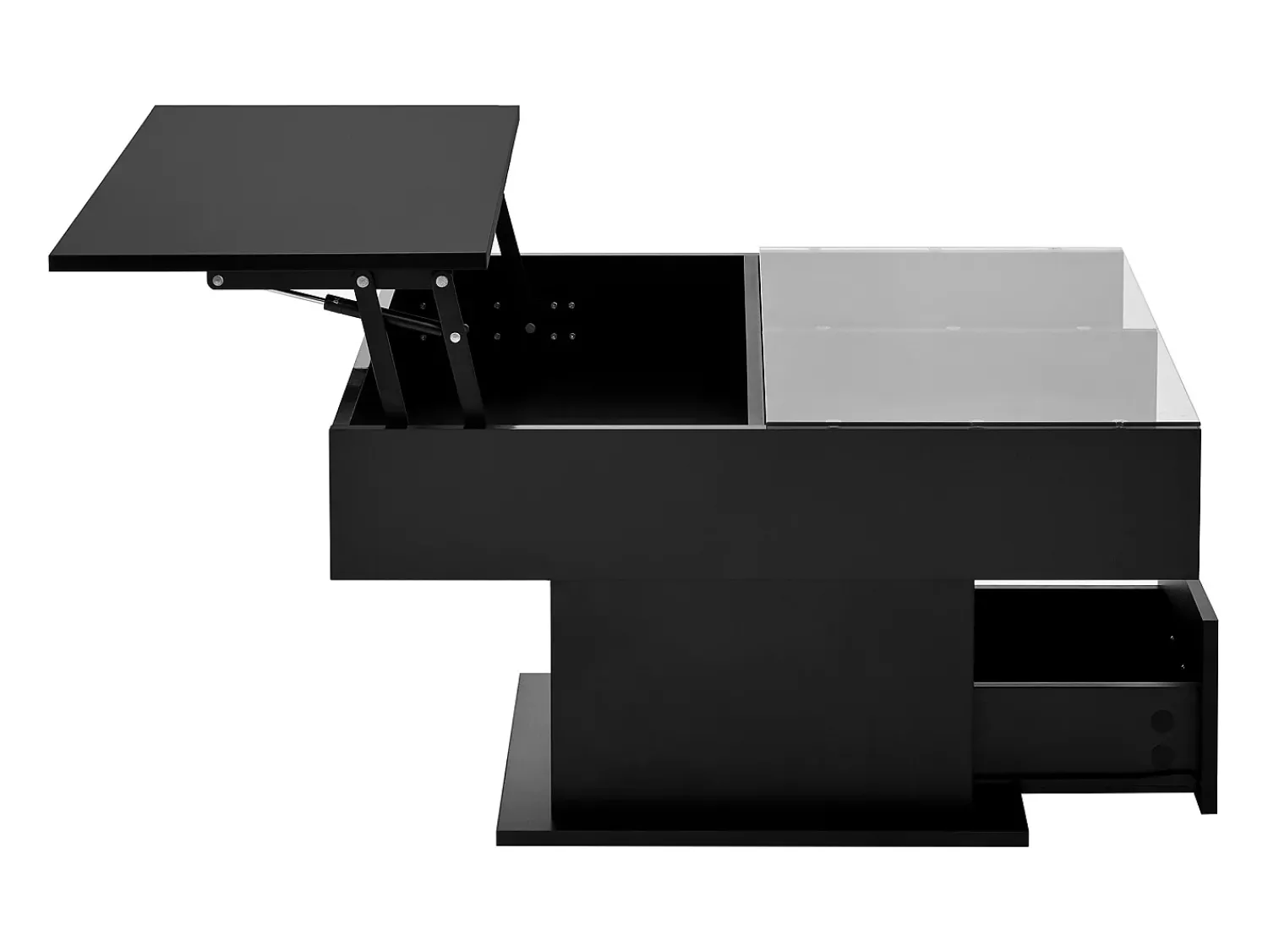 Mesa De Centro*Hauss Spole Mesa de centro com tampo elevatório, iluminação LED e gaveta - Acabamento brilhante - Preto