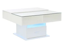 Mesa De Centro*Hauss Spole Mesa de centro com tampo elevatório, iluminação LED e gaveta - Acabamento brilhante - Branco