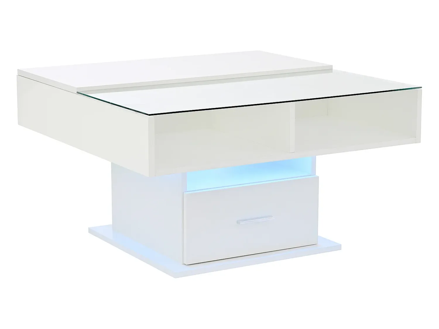 Mesa De Centro*Hauss Spole Mesa de centro com tampo elevatório, iluminação LED e gaveta - Acabamento brilhante - Branco