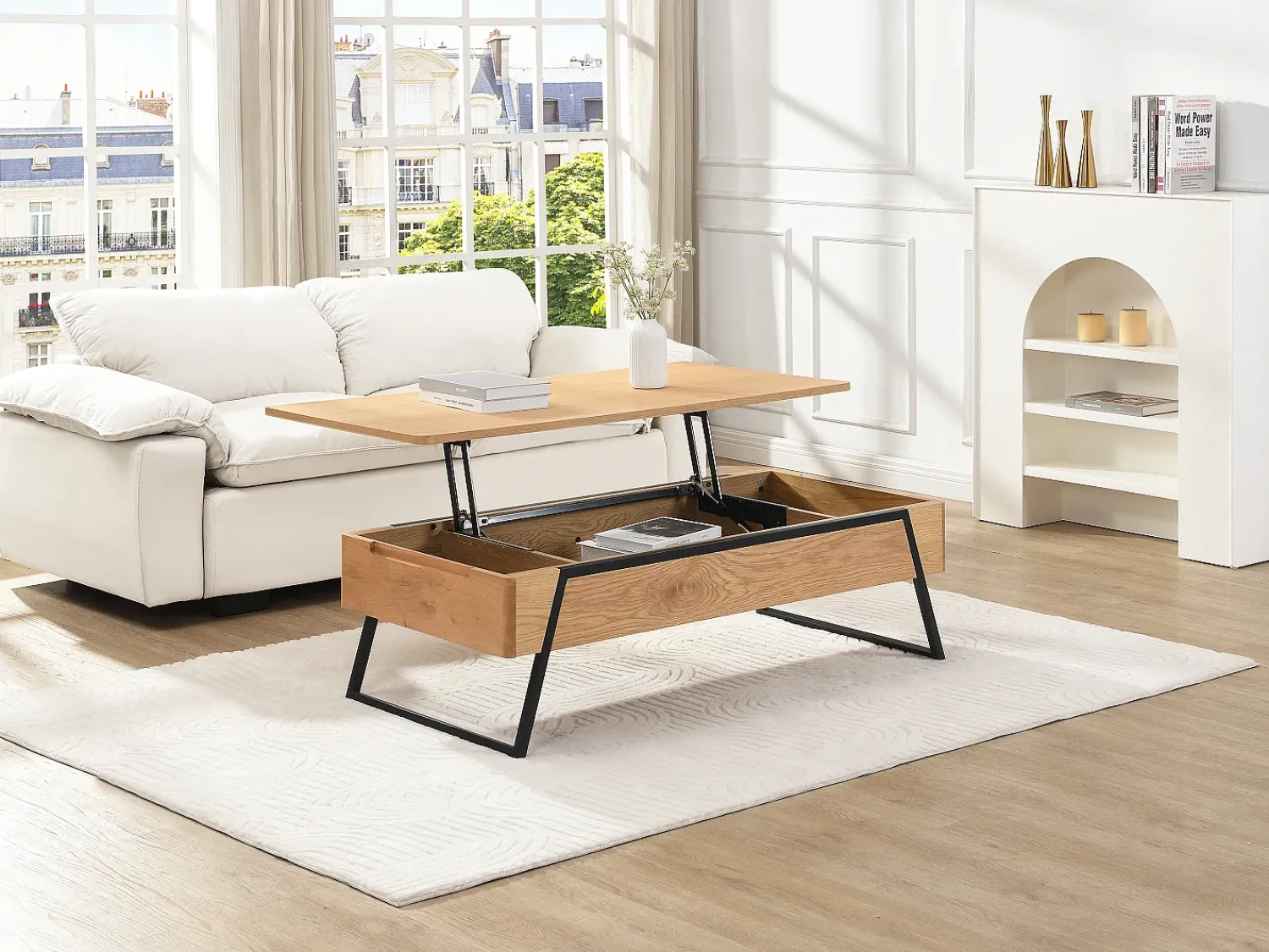 Mesa De Centro*Vente-unique Mesa de centro com tampo elevável folheado de carvalho - Natural - EBENORA Natural claro