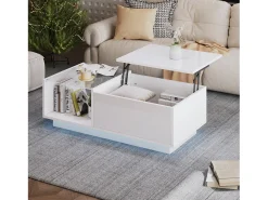 Mesa De Centro|Hauss Spole Mesa de centro com tampo elevatório e LED, arrumação integrada, em lacado brilhante Branco