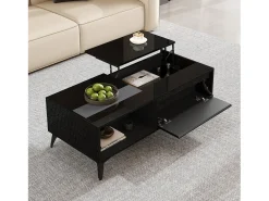 Mesa De Centro|Merax Mesa de centro com tampo elevável e acabamento brilhante - 110 x 50 x 48 cm - com prateleira e porta - aglomerado - preta Preto