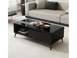 Mesa De Centro|Merax Mesa de centro com tampo elevável e acabamento brilhante - 110 x 50 x 48 cm - com prateleira e porta - aglomerado - preta Preto