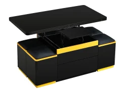 Clearance Hauss Spole Mesa de centro com tampo elevável, 2 gavetas e 4 bancos com espaço para arrumação - Acabamento brilhante - e amarelo Preto