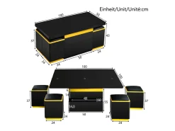 Clearance Hauss Spole Mesa de centro com tampo elevável, 2 gavetas e 4 bancos com espaço para arrumação - Acabamento brilhante - e amarelo Preto