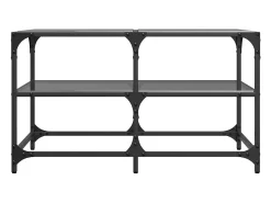 Clearance Mesa de centro com topo em vidro 78,5x40x45 cm aço PT818808 Preto
