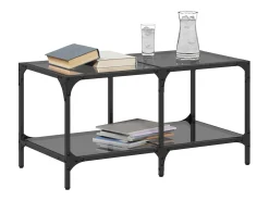 Mesa De Centro* Mesa de centro com topo em vidro 78,5x40x40 cm aço PT295610 Preto