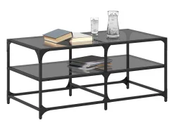 Mesa De Centro* Mesa de centro com topo em vidro 98,5x50x45 cm aço PT945079 Preto