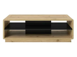 Meublorama Mesa de centro cor carvalho e preto da coleção VILLA com nichos para armazenamento.^ Mesa De Centro