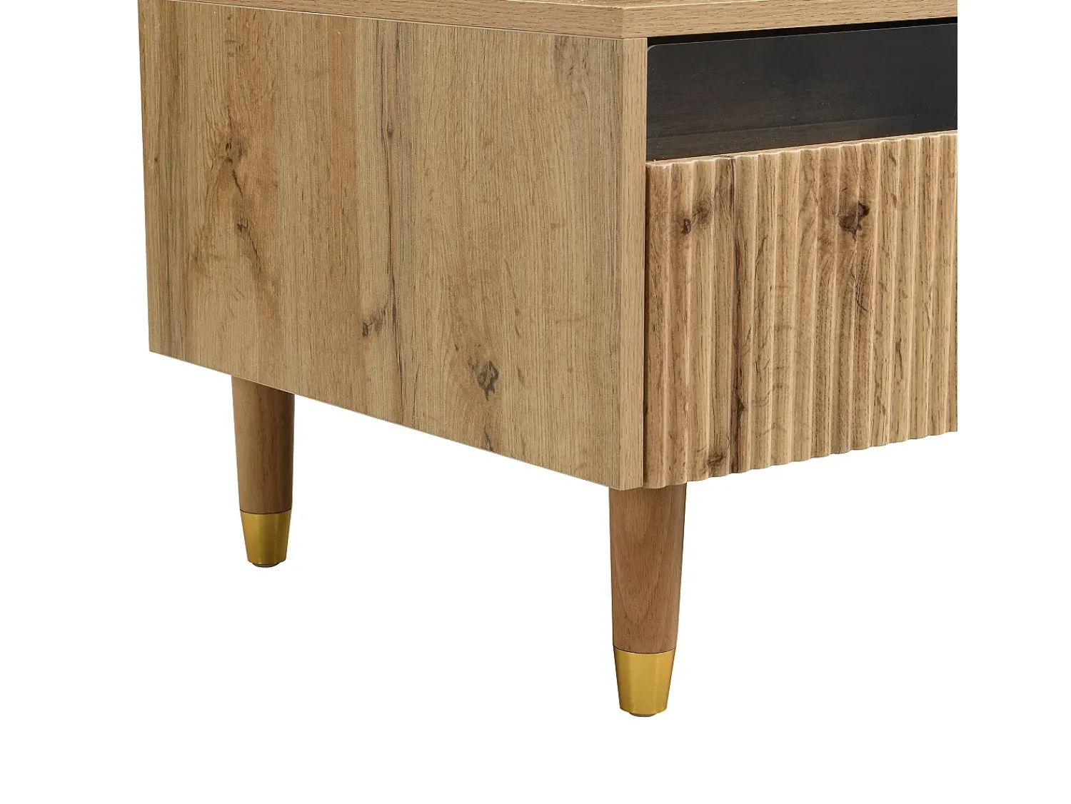 Sale Hauss Spole Mesa de centro cor madeira com LED, 2 gavetas, dourado e pés em madeira 110x50x40cm Natural claro