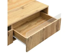 Sale Hauss Spole Mesa de centro cor madeira com LED, 2 gavetas, dourado e pés em madeira 110x50x40cm Natural claro