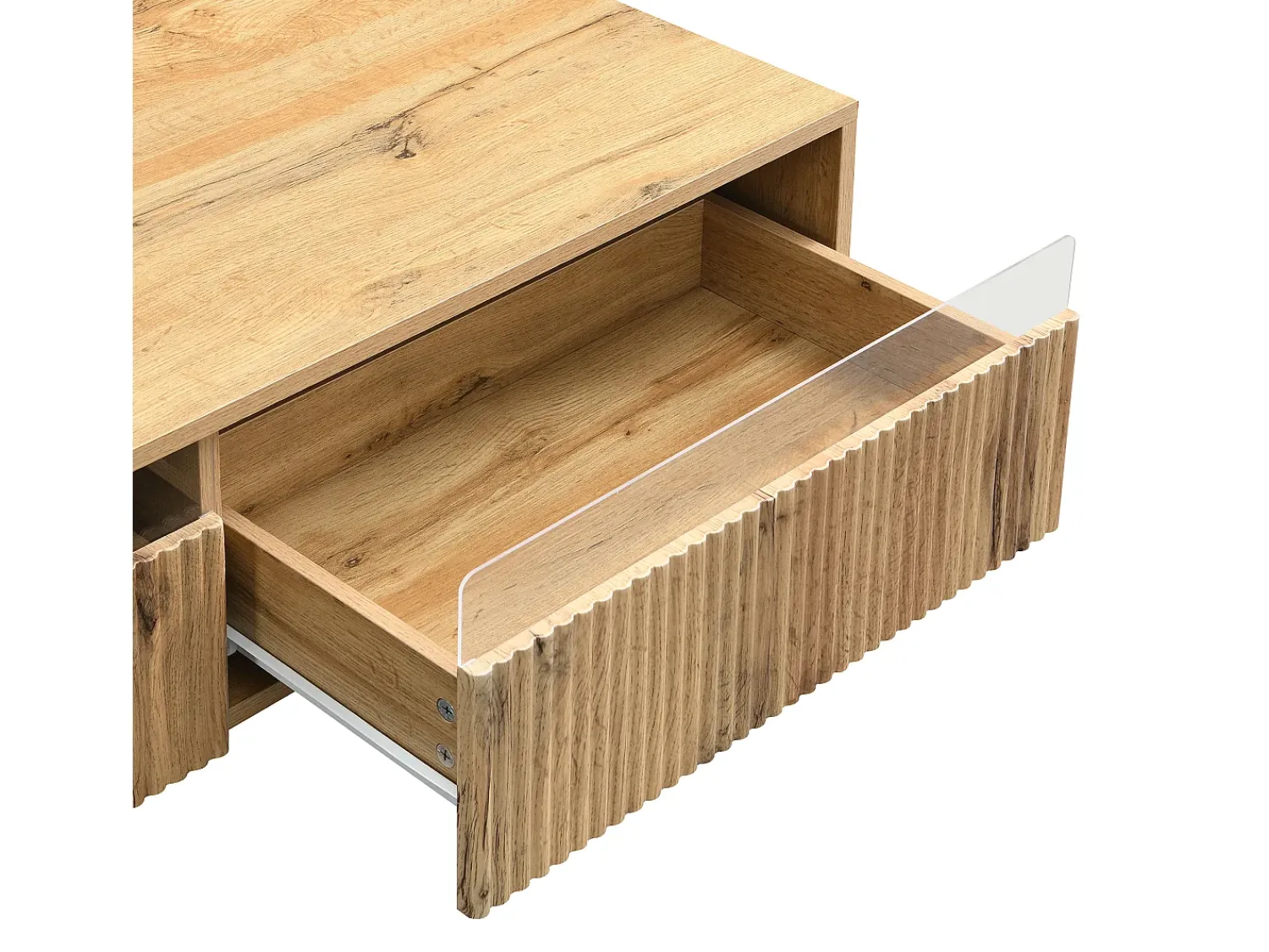 Sale Hauss Spole Mesa de centro cor madeira com LED, 2 gavetas, dourado e pés em madeira 110x50x40cm Natural claro