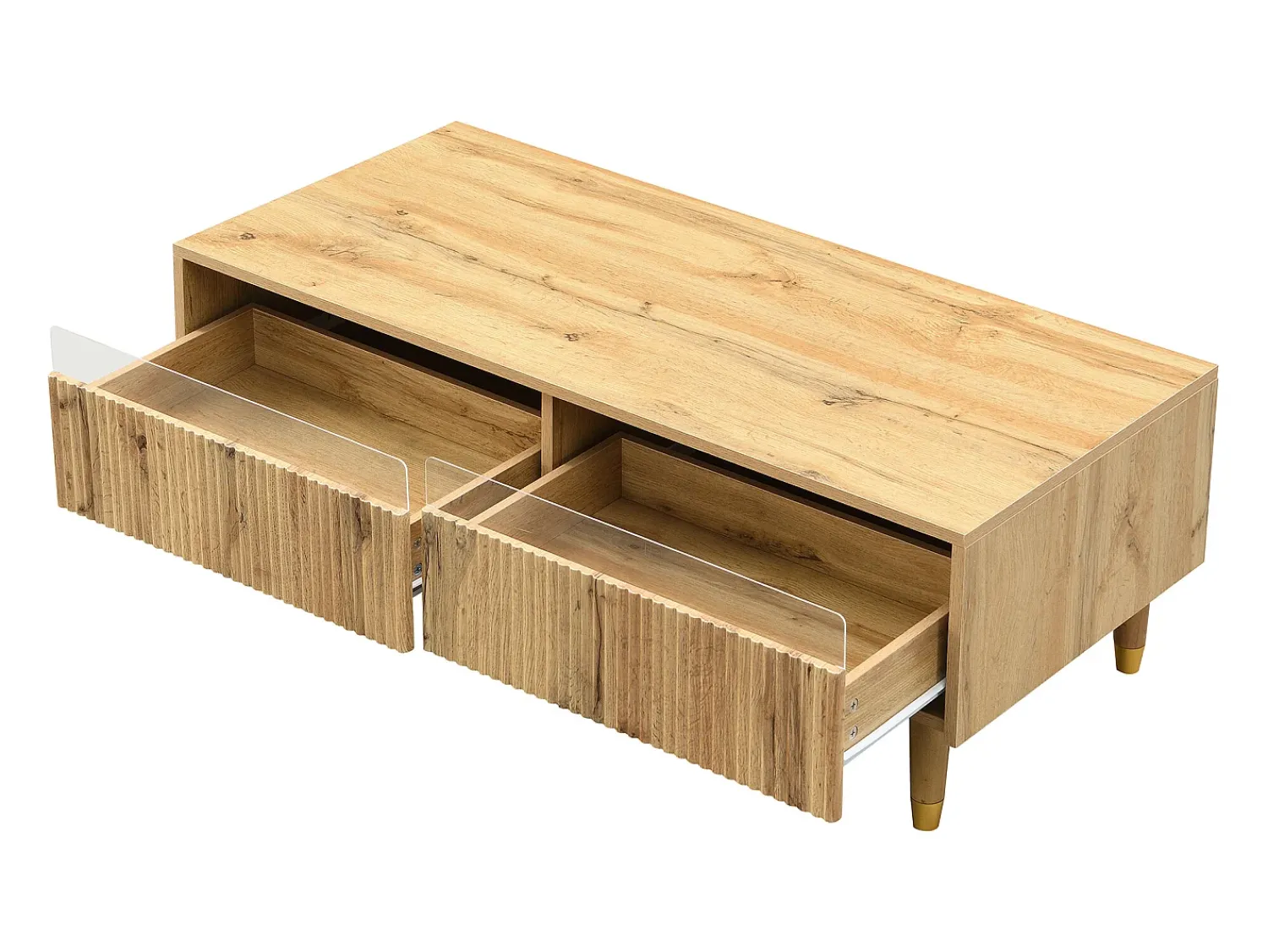 Sale Hauss Spole Mesa de centro cor madeira com LED, 2 gavetas, dourado e pés em madeira 110x50x40cm Natural claro