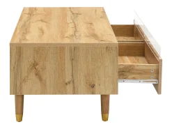 Sale Hauss Spole Mesa de centro cor madeira com LED, 2 gavetas, dourado e pés em madeira 110x50x40cm Natural claro
