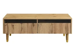 Sale Hauss Spole Mesa de centro cor madeira com LED, 2 gavetas, dourado e pés em madeira 110x50x40cm Natural claro