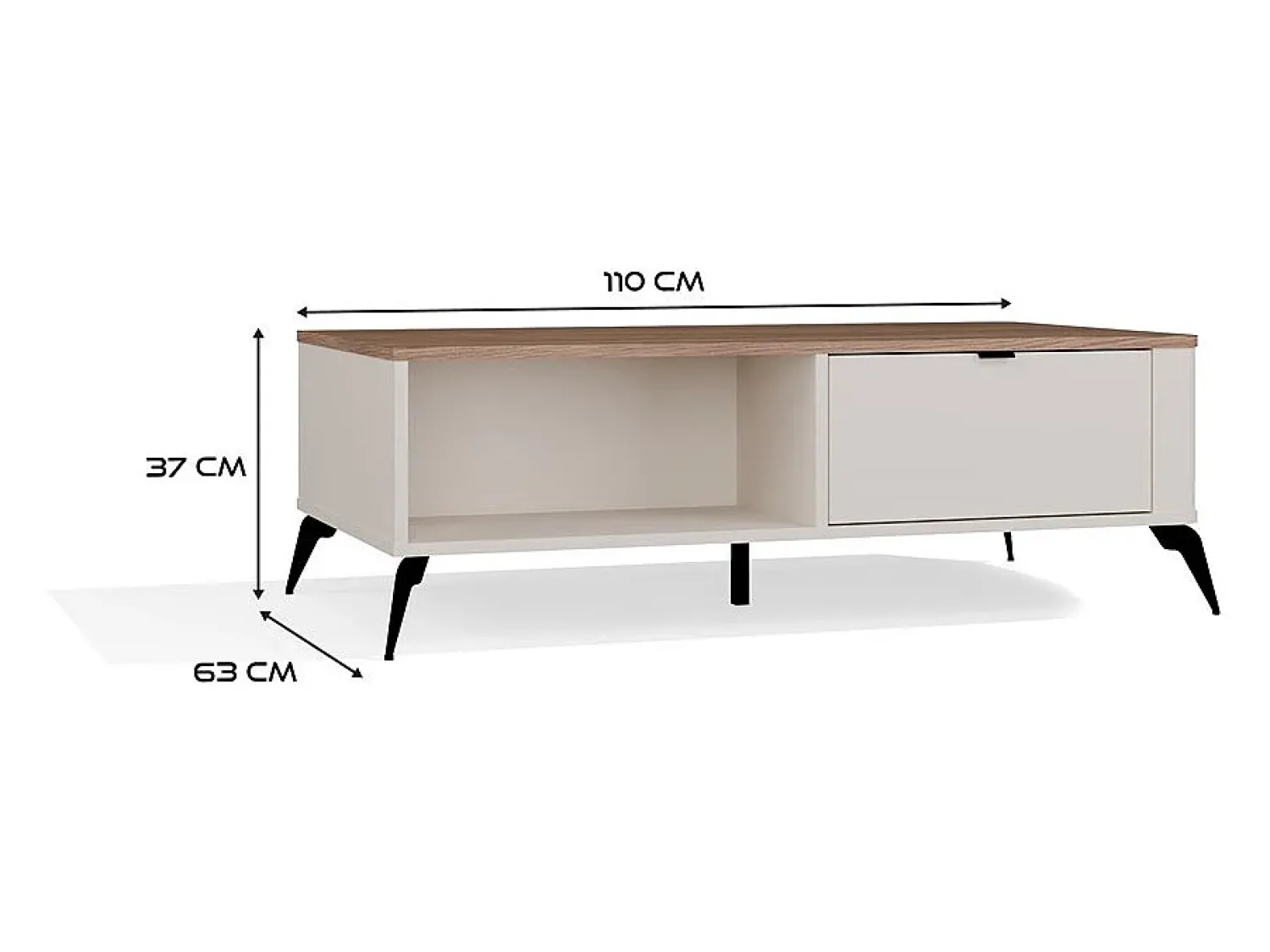 Mesa De Centro*TOPESHOP Mesa de centro Cordoba 110x63 cm com 2 gavetas com fecho suave e tampo em carvalho Castello Bege