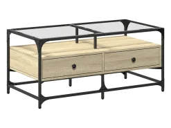 Discount Mesa de centro c/topo de vidro 98,5x50x45cm carvalho sonoma aço PT994767 Castanho
