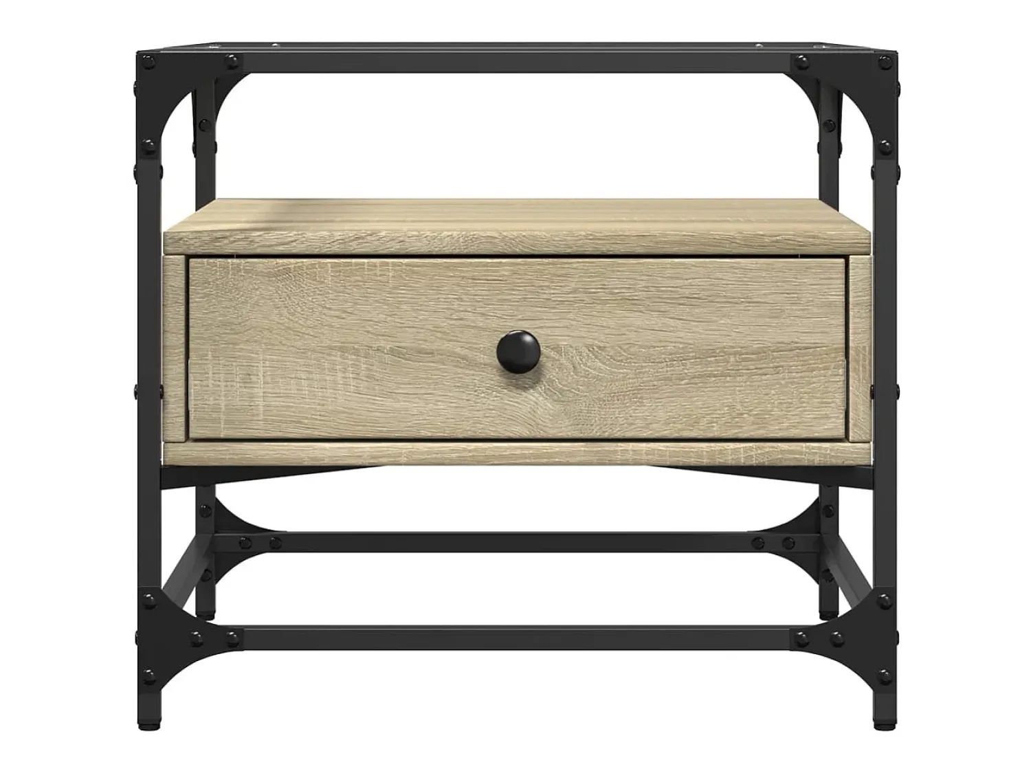Mesa De Centro* Mesa de centro c/topo de vidro 50x50x45cm carvalho sonoma aço PT184169 Castanho