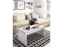 Mesa De Centro*Dmora Mesa de centro Cuar, Porta-revistas da sala com compartimento de arrumação, Mesa de centro baixa elevada, 102x50h43 cm, Branco