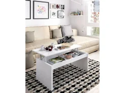 Mesa De Centro*Dmora Mesa de centro Cuar, Porta-revistas da sala com compartimento de arrumação, Mesa de centro baixa elevada, 102x50h43 cm, Branco