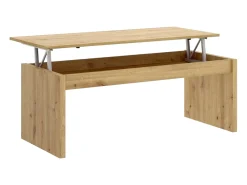 Mesa De Centro|Dmora Mesa de centro Cuar, Porta-revistas para sala com compartimento de arrumação, Mesa de centro baixa elevada, 102x50h43 cm, Knot Oak Castanho
