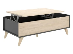 Mesa De Centro*Dmora Mesa de centro Cuna, Porta-revistas da sala com compartimento de arrumação, Mesa de centro baixa elevada, 99x60h41 cm, Antracite e Carvalho Preto