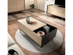 Mesa De Centro*Dmora Mesa de centro Cuna, Porta-revistas da sala com compartimento de arrumação, Mesa de centro baixa elevada, 99x60h41 cm, Antracite e Carvalho Preto