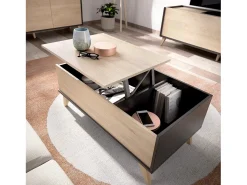 Mesa De Centro*Dmora Mesa de centro Cuna, Porta-revistas da sala com compartimento de arrumação, Mesa de centro baixa elevada, 99x60h41 cm, Antracite e Carvalho Preto