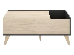 Mesa De Centro*Dmora Mesa de centro Cuna, Porta-revistas da sala com compartimento de arrumação, Mesa de centro baixa elevada, 99x60h41 cm, Antracite e Carvalho Preto