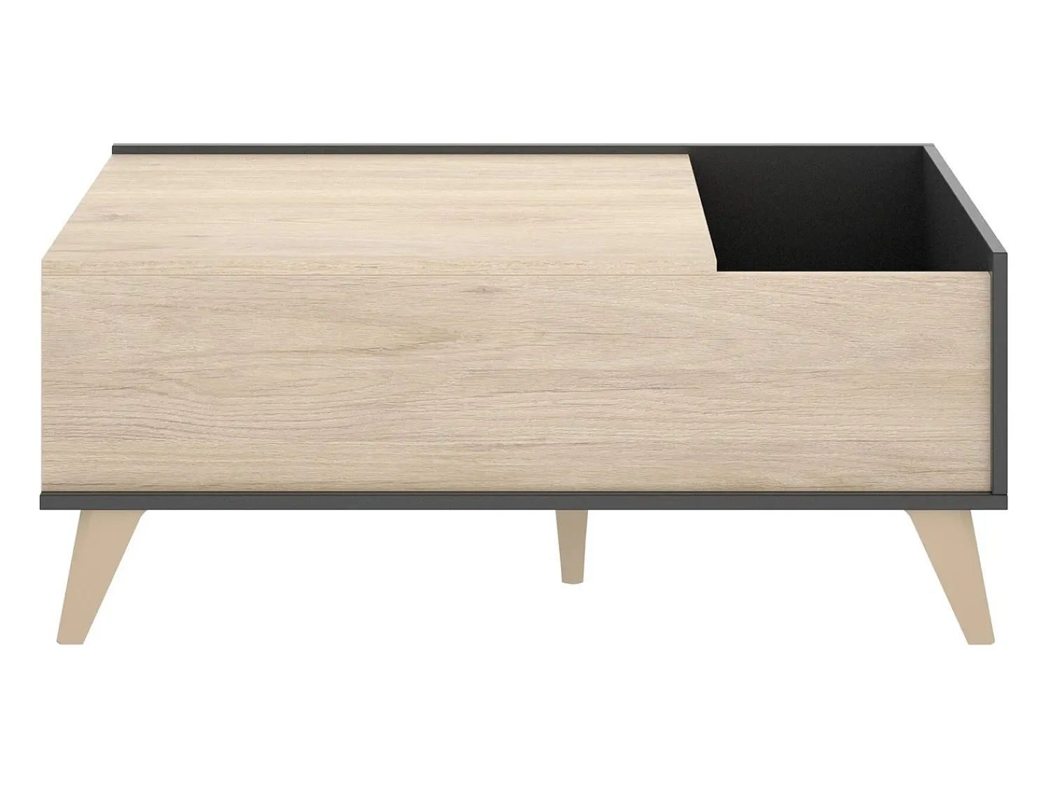 Mesa De Centro*Dmora Mesa de centro Cuna, Porta-revistas da sala com compartimento de arrumação, Mesa de centro baixa elevada, 99x60h41 cm, Antracite e Carvalho Preto