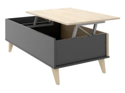 Mesa De Centro*Dmora Mesa de centro Cuna, Porta-revistas da sala com compartimento de arrumação, Mesa de centro baixa elevada, 99x60h41 cm, Antracite e Carvalho Preto