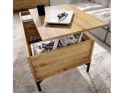 Dmora Mesa de centro Cuna, Porta-revistas para sala com compartimento de arrumação, Mesa de centro baixa elevatória, 99x60h41 cm, Nodi Oak^ Mesa De Centro