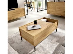 Dmora Mesa de centro Cuna, Porta-revistas para sala com compartimento de arrumação, Mesa de centro baixa elevatória, 99x60h41 cm, Nodi Oak^ Mesa De Centro