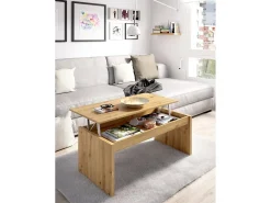 Dmora Mesa de centro Dburgi, porta-revistas para sala com compartimento de arrumação, mesa de centro baixa elevada, 102x50h43 cm, carvalho atado^ Mesa De Centro