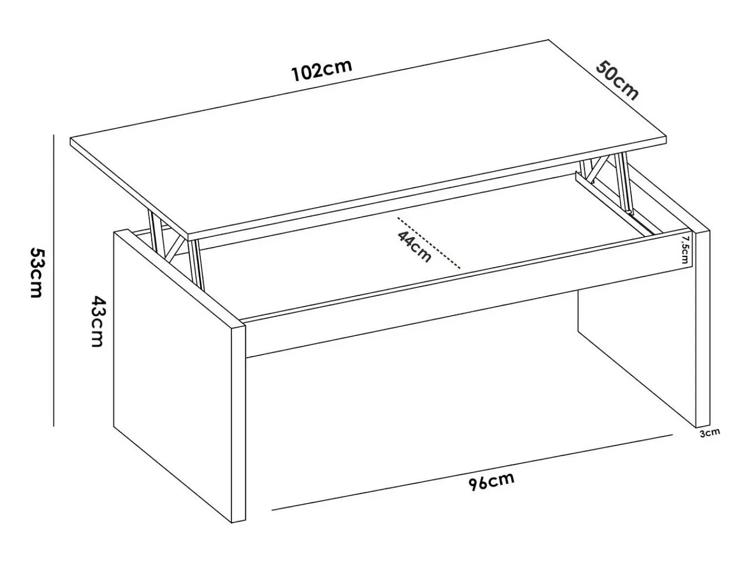 Mesa De Centro*Dmora Mesa de centro Dburgi, Porta-revistas para sala com compartimento de arrumação, Mesa de centro baixa elevada, 102x50h43 cm, Carvalho Castanho