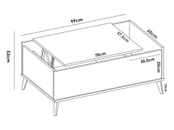 New Dmora Mesa de centro Dburs, Porta-revistas da sala com compartimento de arrumação, Mesa de centro baixa elevada, 99x60h41 cm, Antracite e Carvalho Preto