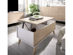 Mesa De Centro*Dmora Mesa de centro Dburs, Porta-revistas para sala com compartimento de arrumação, Mesa de centro baixa elevada, 99x60h41 cm, Carvalho e Branco Castanho