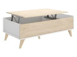 Mesa De Centro*Dmora Mesa de centro Dburs, Porta-revistas para sala com compartimento de arrumação, Mesa de centro baixa elevada, 99x60h41 cm, Carvalho e Branco Castanho