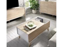 Mesa De Centro*Dmora Mesa de centro Dburs, Porta-revistas para sala com compartimento de arrumação, Mesa de centro baixa elevada, 99x60h41 cm, Carvalho e Branco Castanho