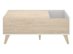 Mesa De Centro*Dmora Mesa de centro Dburs, Porta-revistas para sala com compartimento de arrumação, Mesa de centro baixa elevada, 99x60h41 cm, Carvalho e Branco Castanho