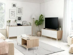 Mesa De Centro*Dmora Mesa de centro Dcresp, Mesa de centro, Mesa baixa da sala, 100x50h40 cm, Carvalho e Branco Castanho