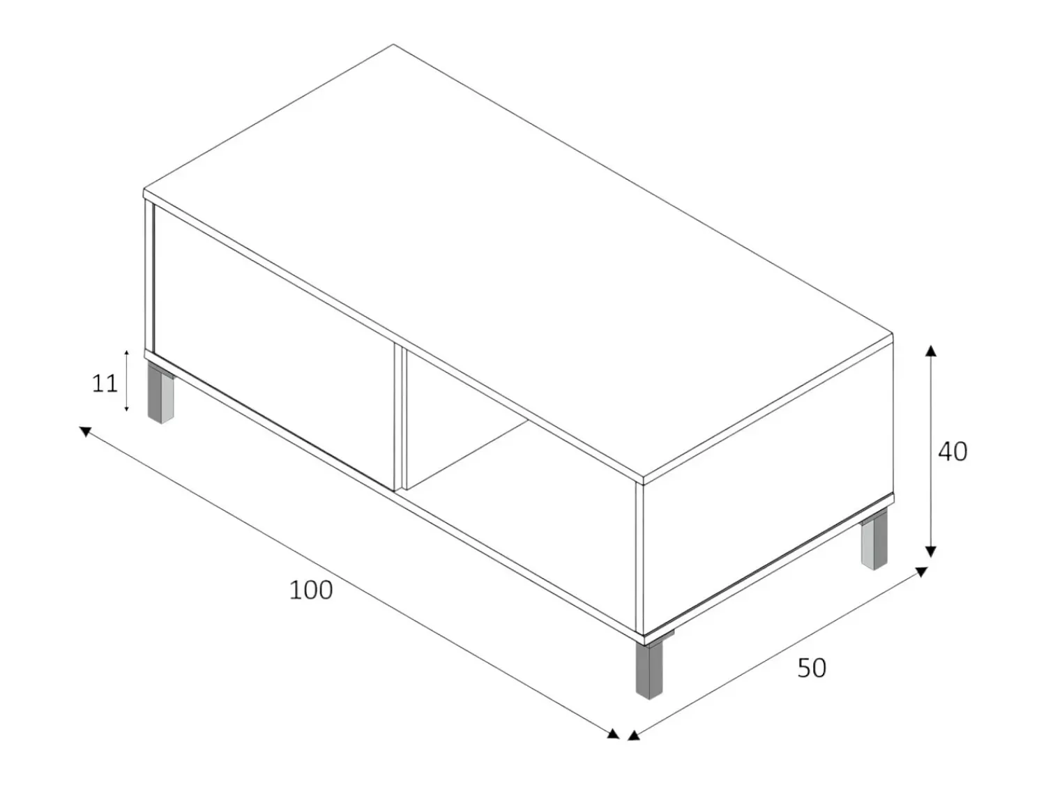 Mesa De Centro*Dmora Mesa de centro Dcresp, Mesa de centro, Mesa baixa da sala, 100x50h40 cm, Carvalho e Branco Castanho