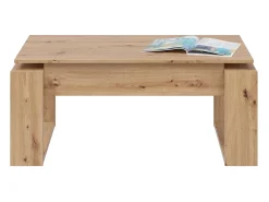 Mesa De Centro*Dmora Mesa de centro Ddav, Mesa de centro com tampo elevável, Mesa baixa de sala, 105x55h45/56 cm, Carvalho atado Castanho